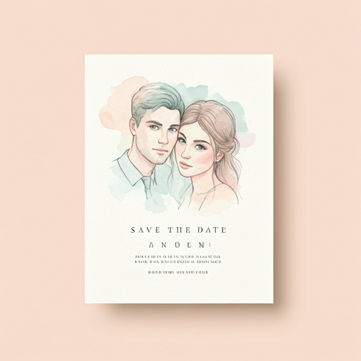Watercolor portrait style save the date card